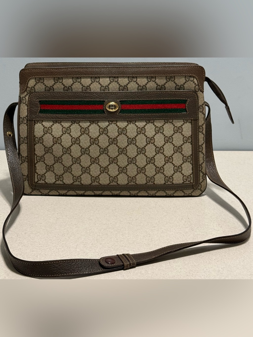 Gucci Vintage  Accordion GG Supreme Monogram Web Sherry Line Shoulder Bag.